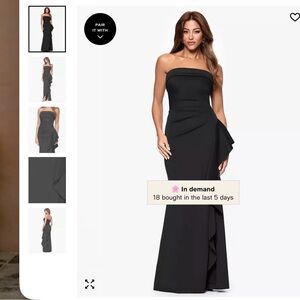 Xscape Strapless Black Evening Gown with Side Drape